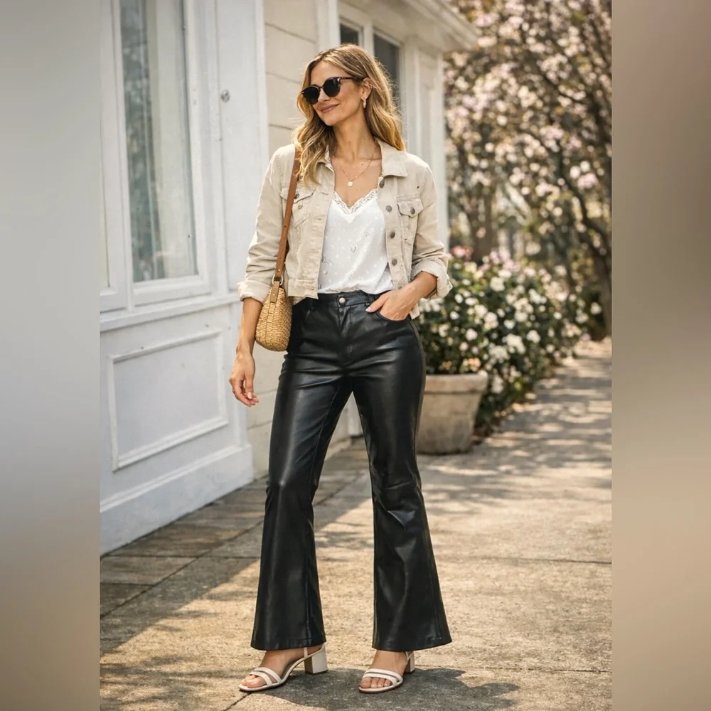 Zara High Waist Faux Leather Bootcut Pants Black Spring Style Size‎ Small